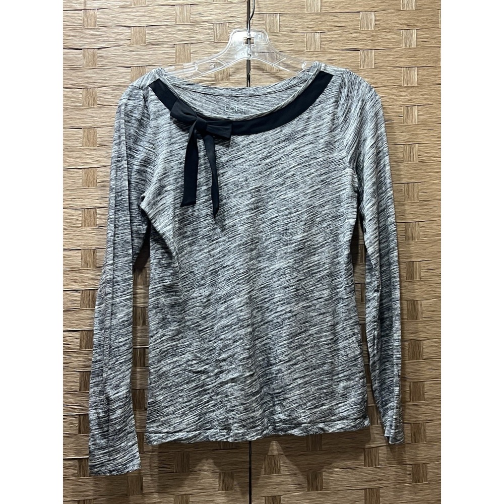 Ann Taylor Loft Bow Collar Top Heather Gray Sz XS Good‎ to Very Good Condition!